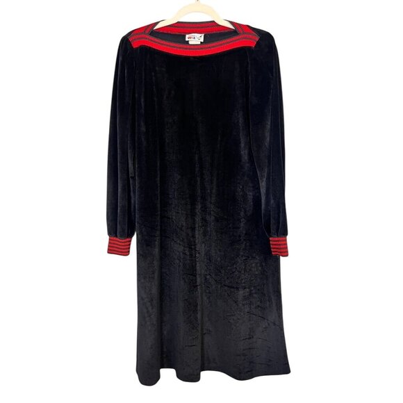 Retro Velour Dress M Black Old Money Classic Chic Preppy Boho Whimsical 80s - Picture 1 of 9